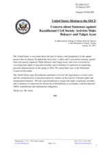 Statement by the Delegation of the United States of America on the cases of Mr. M. Bokayev and Mr. T. Ayan in Kazakhstan