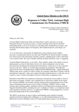 Statement by the Delegation of the United States of America in response to the address by UNHCR Assistant High Commissioner for Protection, H.E. Volker Türk