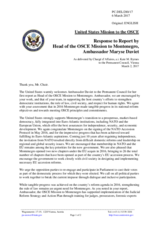 Statement by the Delegation of the United States of America in response to the report by the Head of the OSCE Mission to Montenegro, Ambassador Maryse Daviet