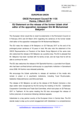 Statement by the Maltese EU Presidency on the release of the former chief editor of the opposition newspaper Erk Mr. M. Bekjanov in Uzbekistan