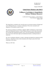 Statement by the Delegation of the United States of America on the call for the release of Mr. M. Huseynov in Azerbaijan