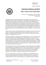 Statement by the Delegation of the United States of America on the hate crimes in the United States of America