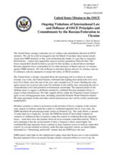Statement by the Delegation of the United States of America on the Russia’s ongoing aggression against Ukraine and illegal occupation of Crimea