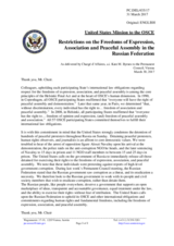 Statement by the Delegation of the United States of America on the restrictions on the freedoms of expression, association and assembly in the Russian Federation