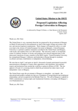 Statement by the Delegation of the United States of America on the proposed legislation affecting foreign educational institutions in Hungary