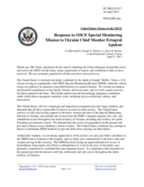 Statement by the Delegation of the United States of America in response to the report by the Chief Monitor of the OSCE Special Monitoring Mission to Ukraine, Ambassador Ertugrul Apakan