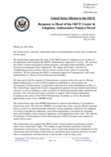 Statement by the Delegation of the United States of America in response to the report by the Head of the OSCE Centre in Ashgabat, Ambassador Natalya Drozd