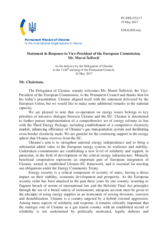 Statement by the Delegation of Ukraine in response to the address by the Vice-President of the European Commission, Mr. Maroš Šefčovič