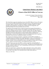 Statement by the Delegation of the United States of America in response to the update on the extension of the mandate of the OSCE Office in Yerevan