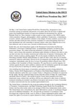 Statement by the Delegation of the United States of America on the World Press Freedom Day, celebrated on 3 May 2017