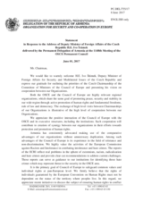 Statement by the Delegation of Armenia in response to the address by a Representative of the Chair of the Committee of Ministers of the Council of Europe, Deputy Minister of Foreign Affairs of the Czech Republic, Mr. Ivo Šrámek
