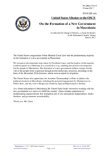 Statement by the Delegation of the United States of America on the new government in the former Yugoslav Republic of Macedonia