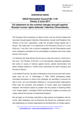 Statement by the Maltese EU Presidency on the criminal charges brought against Russian human rights defender Ms. V. Cherevatenko