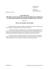 Statement by the Delegation of France, also on behalf of Germany, on the criminal charges brought against Russian human rights defender Ms. V. Cherevatenko