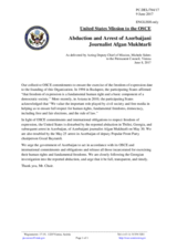 Statement by the Delegation of the United States of America on the abduction and arrest of the Azerbaijani journalist Mr. A. Mukhtarli