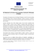 Statement by the Maltese EU Presidency on the misuse of laws on terrorism and extremism to restrict freedom of thought, conscience, religion or belief in the Russian Federation