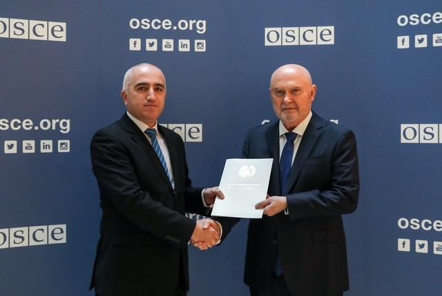 H.E. Manuchehr Jobir, Ambassador and Permanent Representative of Tajikistan, with the OSCE Secretary General Feridun H. Sinirlioğlu, Vienna, 5 January 2025.