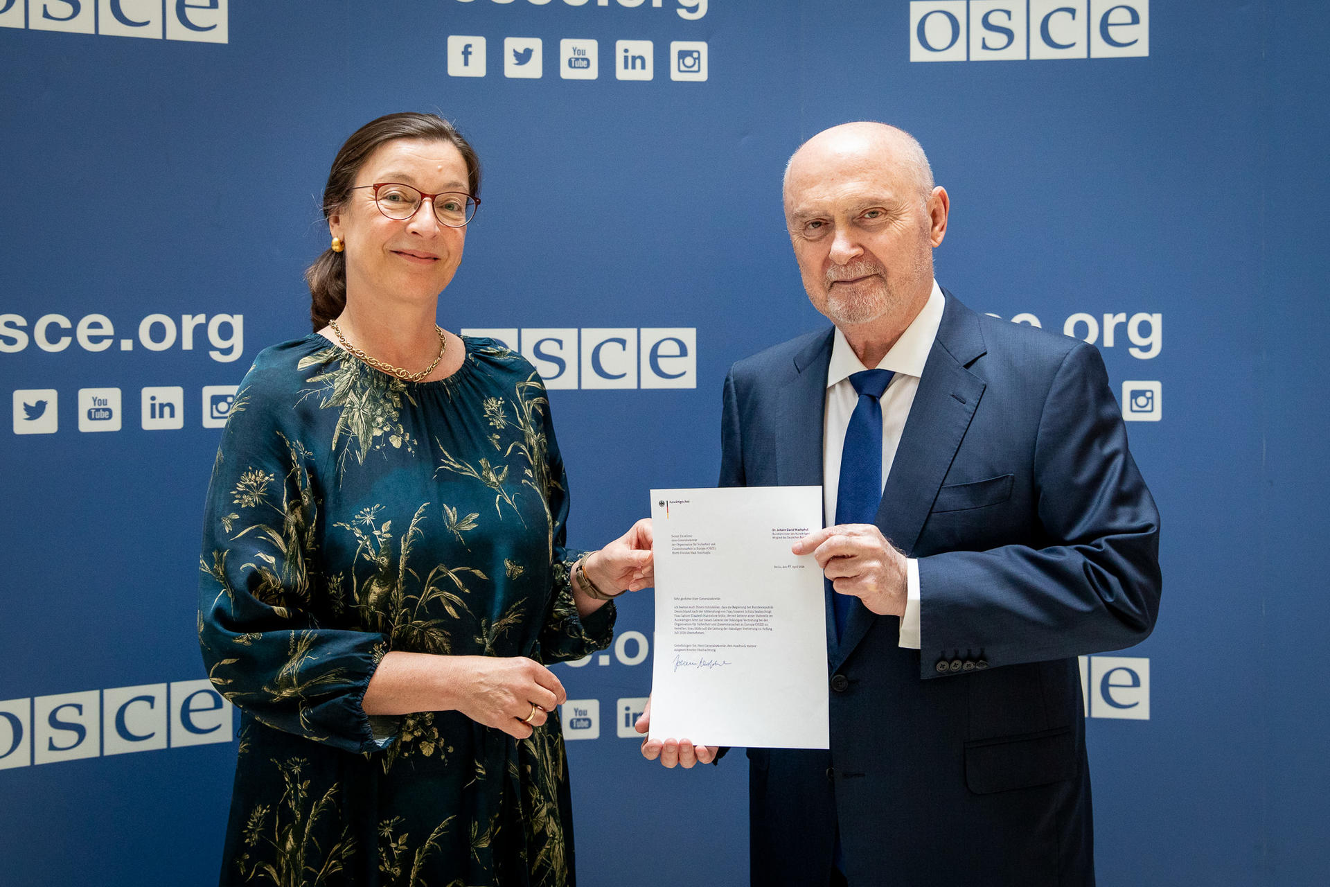 H.E. Sabine Stöhr, Ambassador and Permanent Representative of Germany to the OSCE, with the OSCE Secretary General Feridun H. Sinirlioğlu, Vienna, 6 July 2026